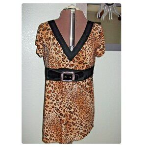 Takoni Womens Plus Size 2X Animal Cheetah Leopard Print Blouse Top